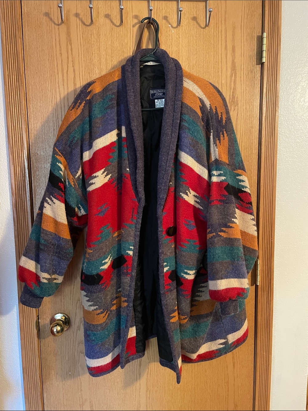 Multicolor Patterned Trench Coat - Shawl Collar. So warm and comfy!